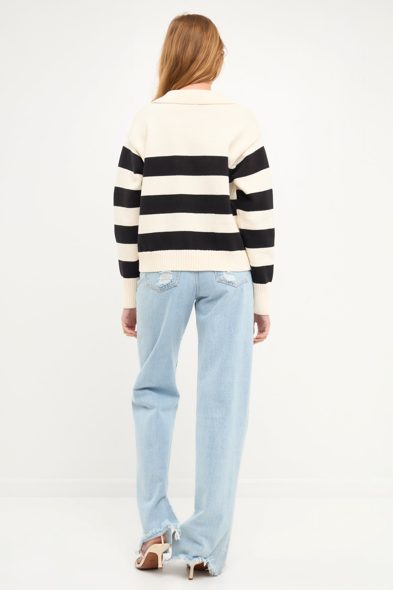 ENGLISH FACTORY - Stripe V-neckline with Collar Sweater - SWEATERS & KNITS available at Objectrare