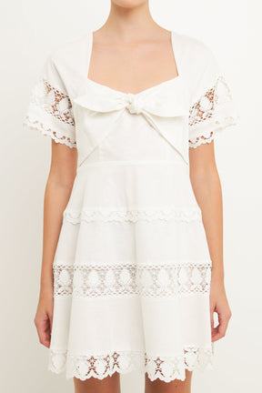 ENDLESS ROSE - Lace Trim Mini Dress with Front Bow - DRESSES available at Objectrare