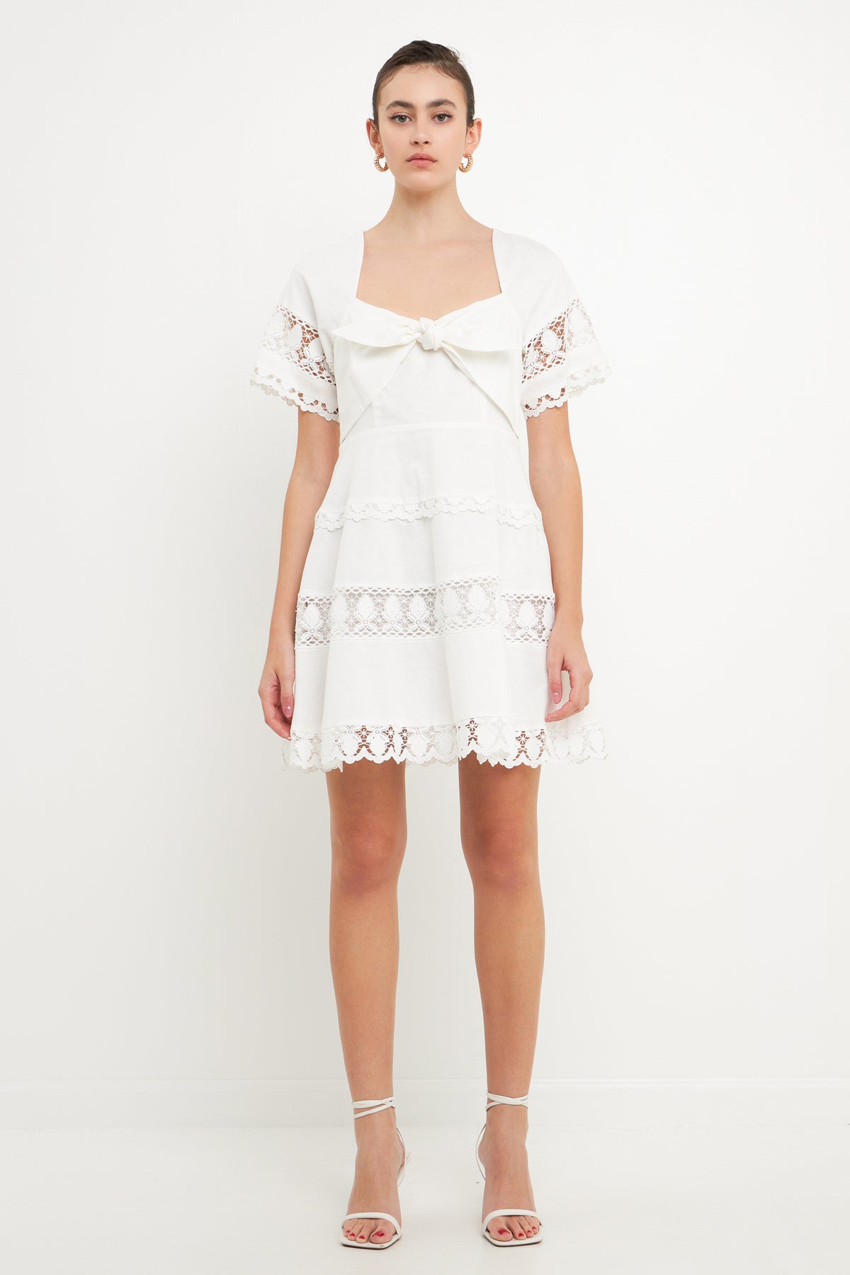 ENDLESS ROSE - Lace Trim Mini Dress with Front Bow - DRESSES available at Objectrare