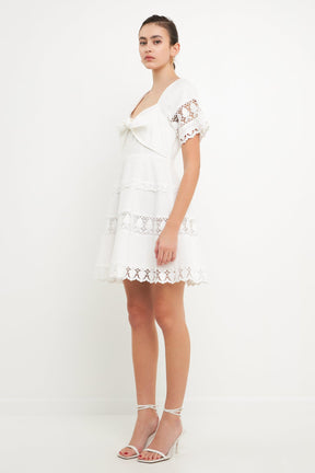 ENDLESS ROSE - Lace Trim Mini Dress with Front Bow - DRESSES available at Objectrare