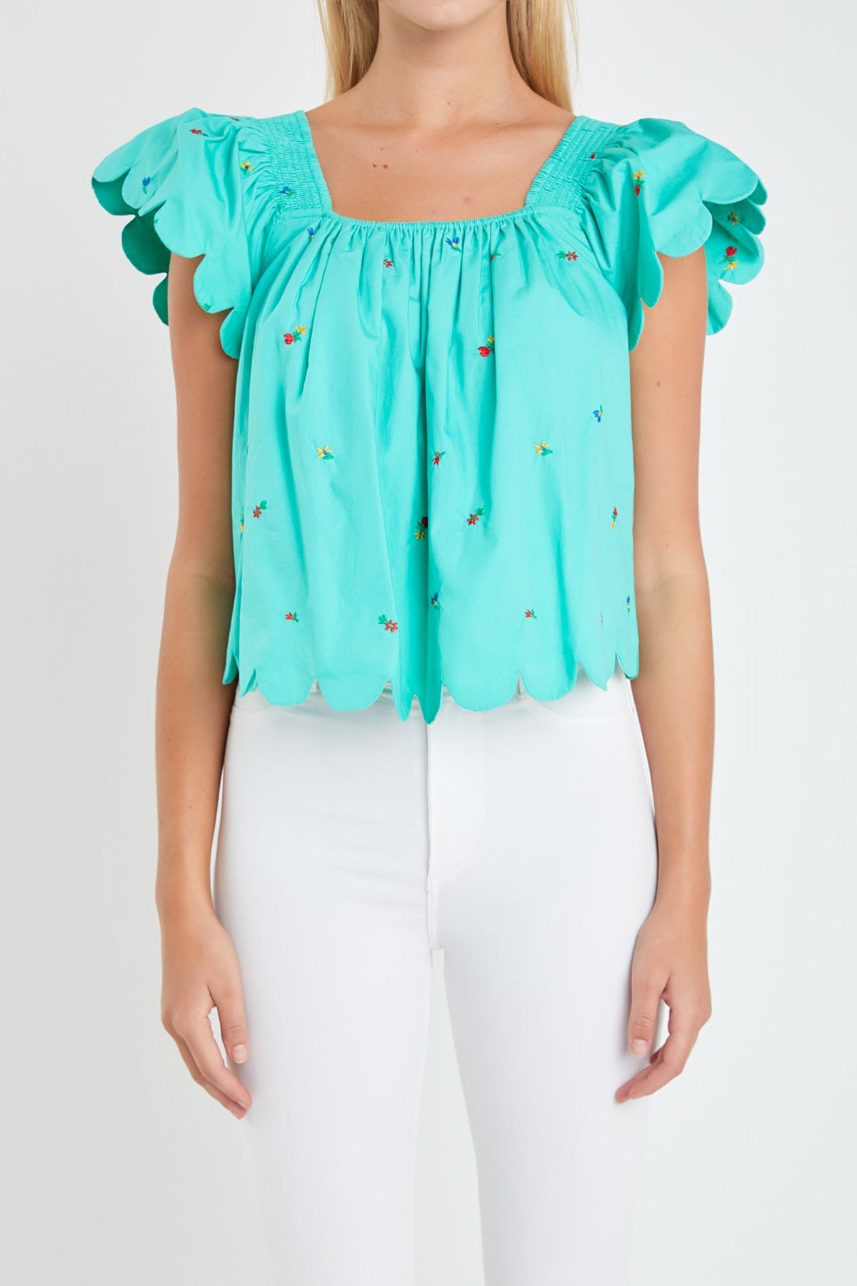 ENGLISH FACTORY - Scalloped Hem Ruffle Detail Top - TOPS available at Objectrare