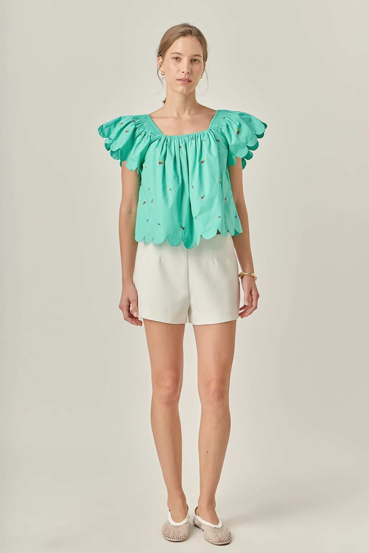 Scalloped Hem Ruffle Detail Top