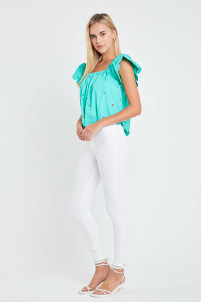 ENGLISH FACTORY - English Factory - Scalloped Hem Ruffle Detail Top - TOPS available at Objectrare