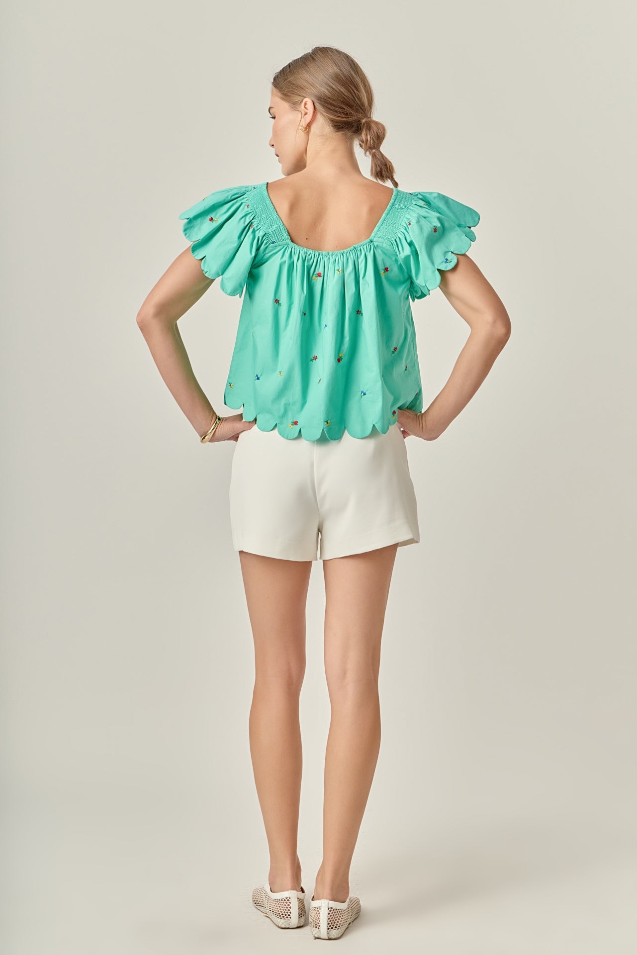 Scalloped Hem Ruffle Detail Top