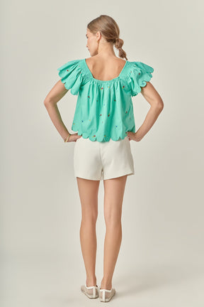 Scalloped Hem Ruffle Detail Top