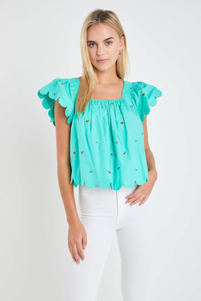 ENGLISH FACTORY - English Factory - Scalloped Hem Ruffle Detail Top - TOPS available at Objectrare