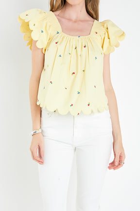 ENGLISH FACTORY - Scalloped Hem Ruffle Detail Top - TOPS available at Objectrare