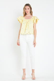 ENGLISH FACTORY - Scalloped Hem Ruffle Detail Top - TOPS available at Objectrare