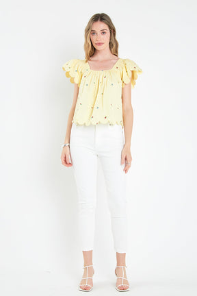 ENGLISH FACTORY - English Factory - Scalloped Hem Ruffle Detail Top - TOPS available at Objectrare