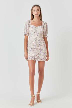 ENDLESS ROSE - Embroidery on Chiffon Shirred Mini Dress - DRESSES available at Objectrare