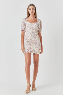 ENDLESS ROSE - Embroidery on Chiffon Shirred Mini Dress - DRESSES available at Objectrare