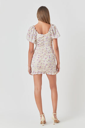 ENDLESS ROSE - Embroidery on Chiffon Shirred Mini Dress - DRESSES available at Objectrare