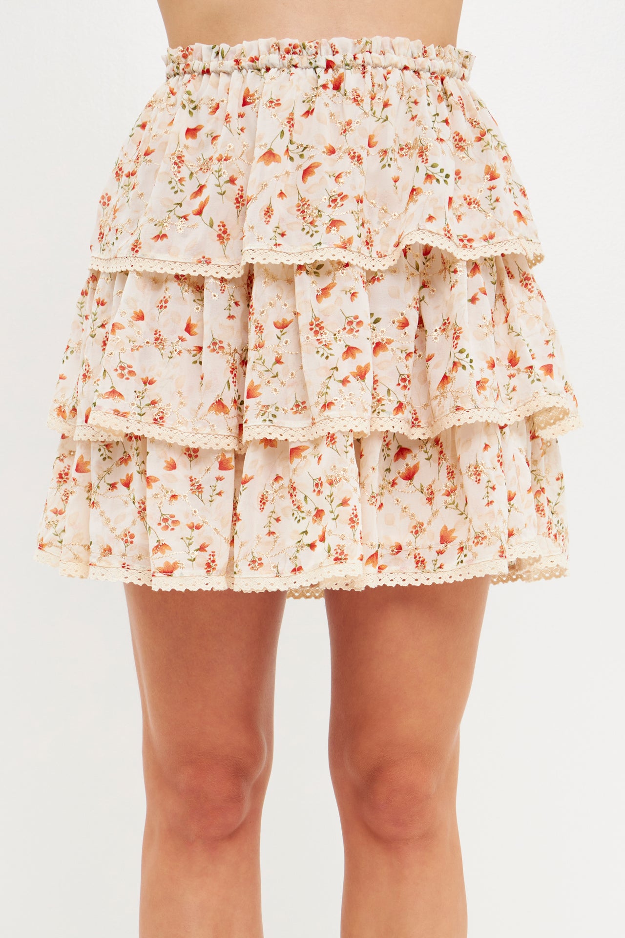 FREE THE ROSES - High Waisted Ruffle Skirt with Lace - SKIRTS available at Objectrare