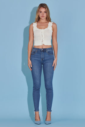 ENGLISH FACTORY - Scallop Detail Button Detail Knit Tank Top - TANK TOPS available at Objectrare