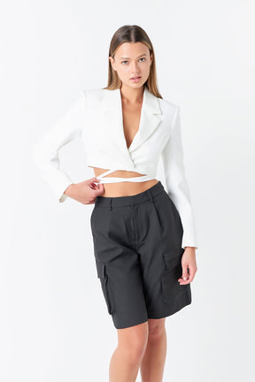 GREY LAB - Cropped Blazer with Tie Detail - BLAZERS available at Objectrare