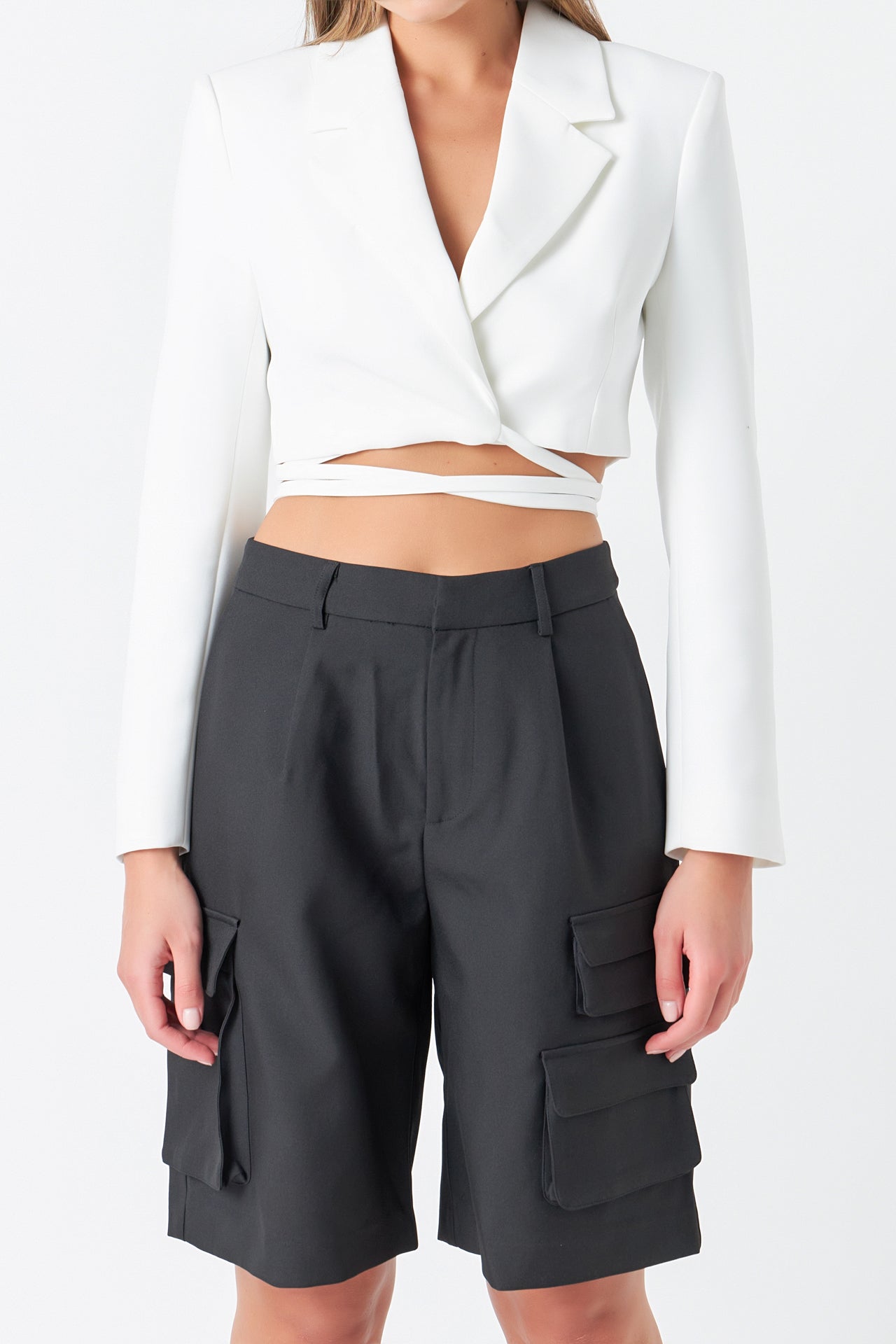 GREY LAB - Cropped Blazer with Tie Detail - BLAZERS available at Objectrare