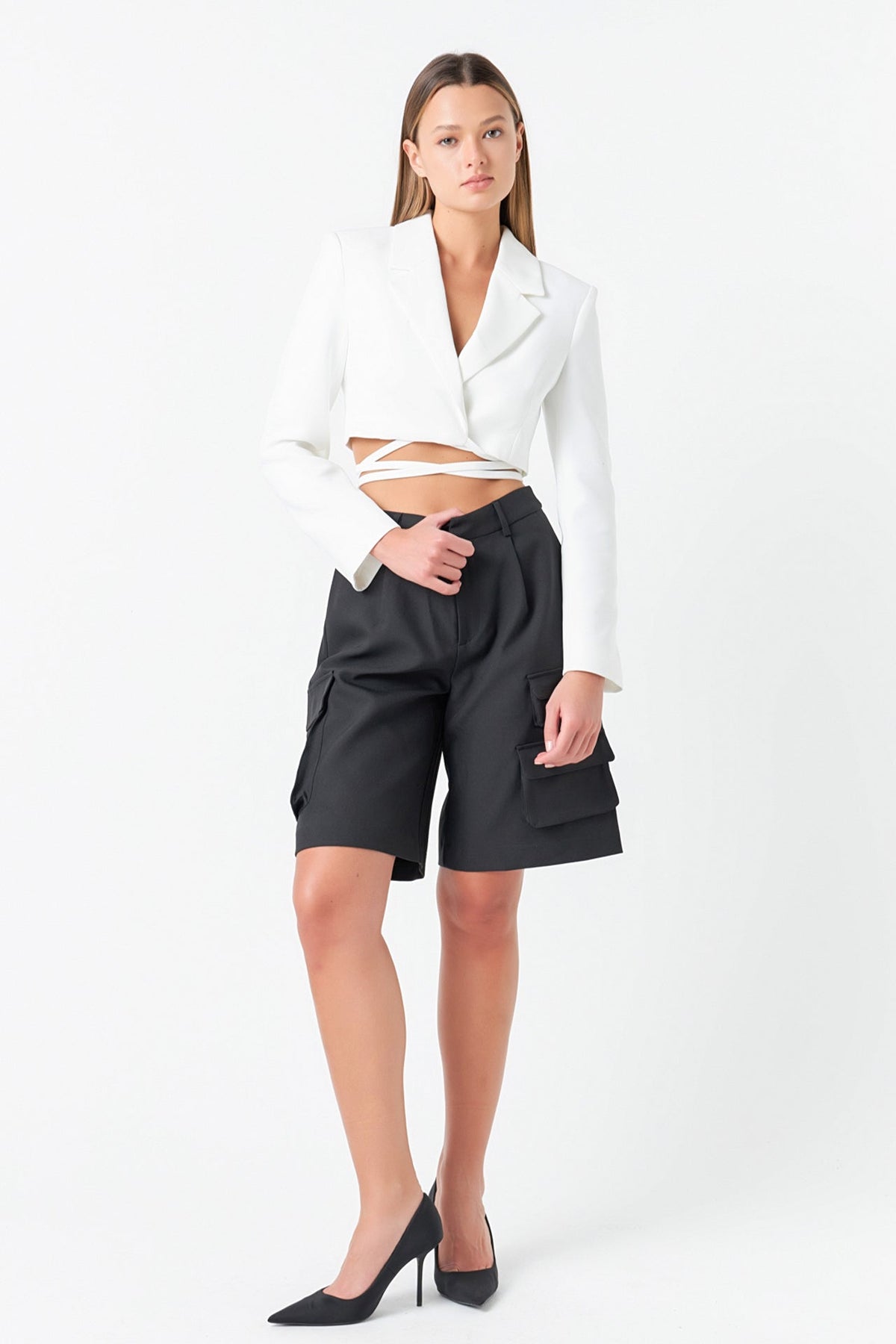 GREY LAB - Cropped Blazer with Tie Detail - BLAZERS available at Objectrare