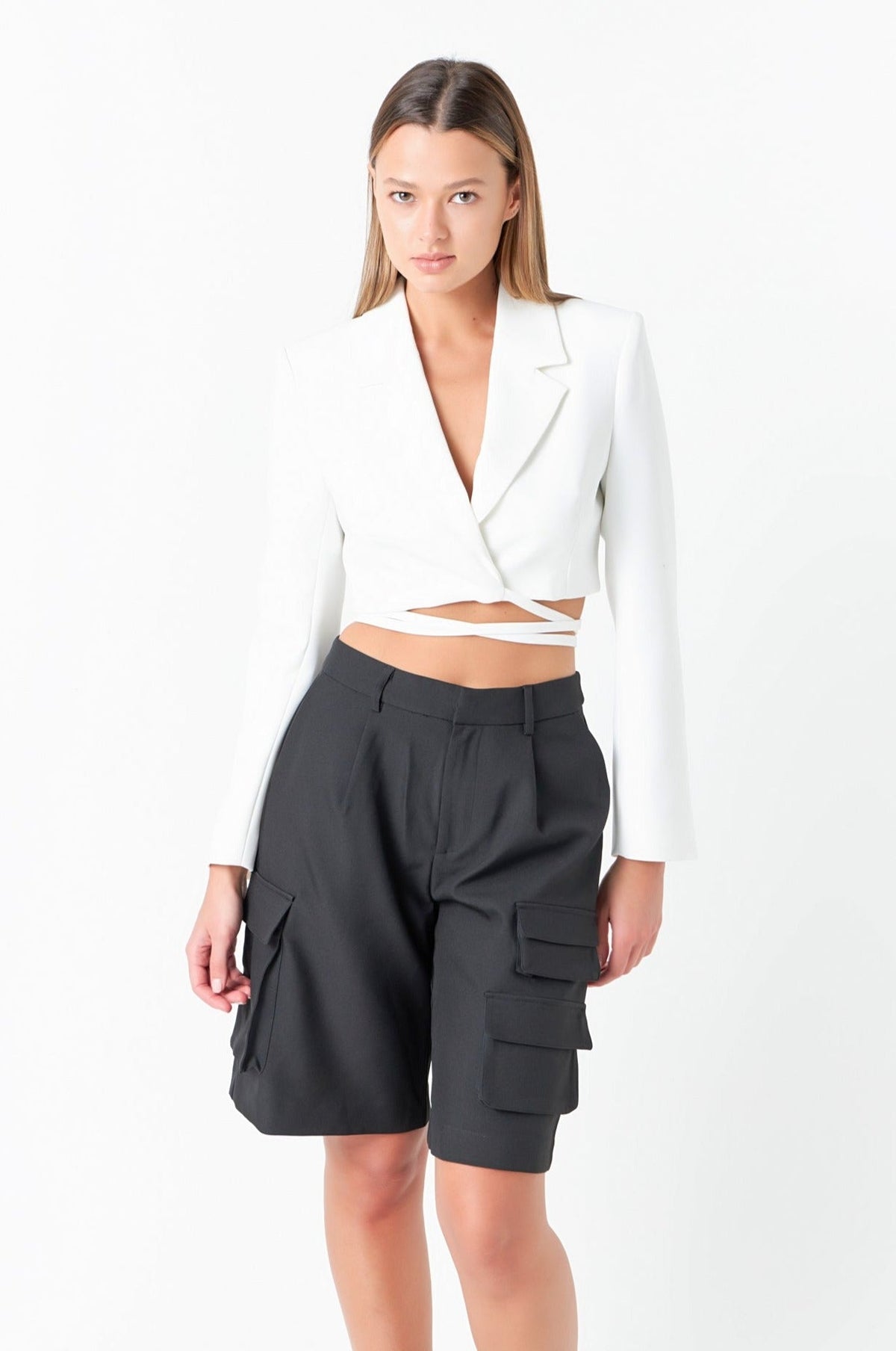 GREY LAB - Cropped Blazer with Tie Detail - BLAZERS available at Objectrare