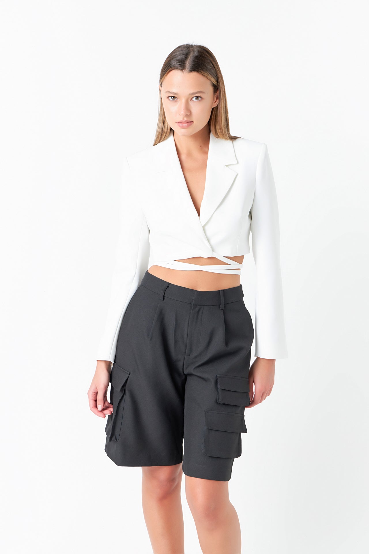 GREY LAB - Cropped Blazer with Tie Detail - BLAZERS available at Objectrare