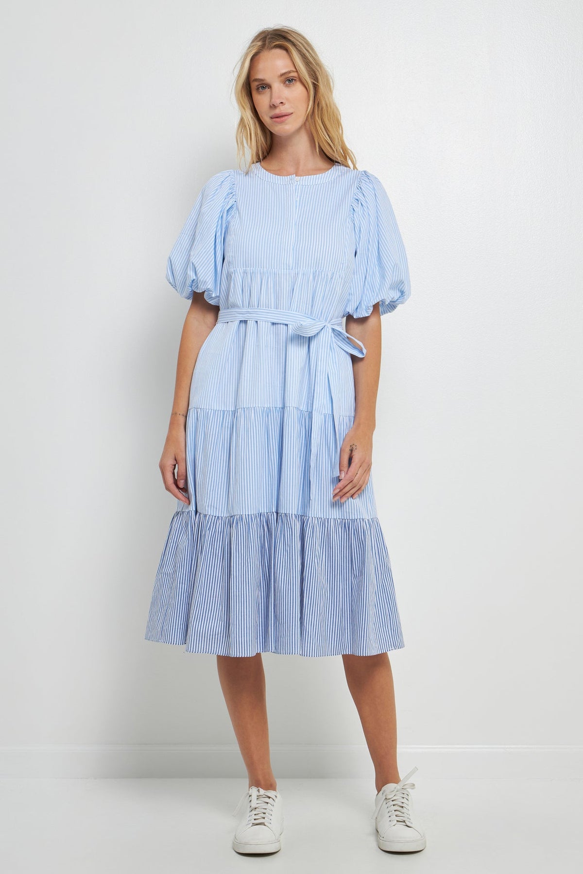 ENGLISH FACTORY - Puff Sleeve Round Neckline Midi Dress - DRESSES available at Objectrare