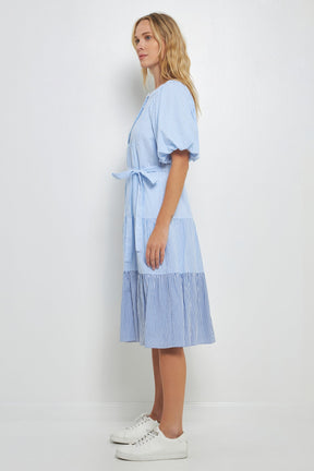 Puff Sleeve Round Neckline Midi Dress