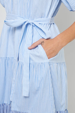 Puff Sleeve Round Neckline Midi Dress