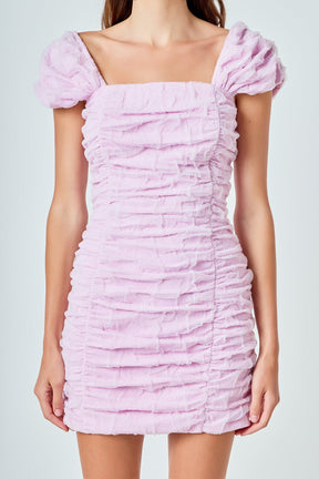 ENDLESS ROSE - Ruched Mini Dress with Cap Sleeves - DRESSES available at Objectrare