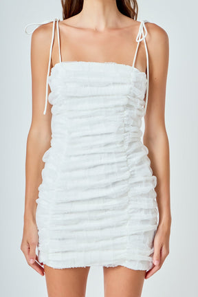 ENDLESS ROSE - Shirred Mini Dress with Tie Straps - DRESSES available at Objectrare