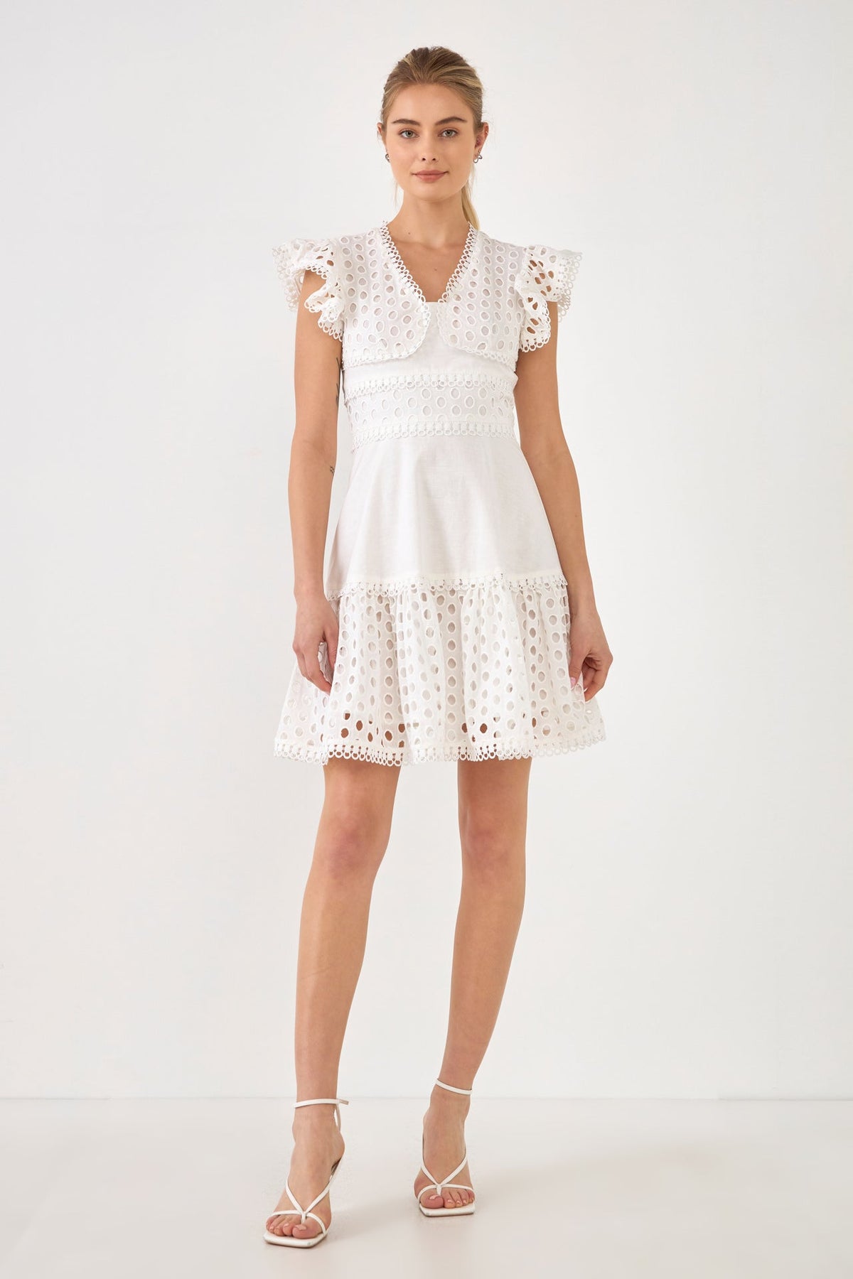 ENDLESS ROSE - Eyelet Mixed Media Mini Dress - DRESSES available at Objectrare