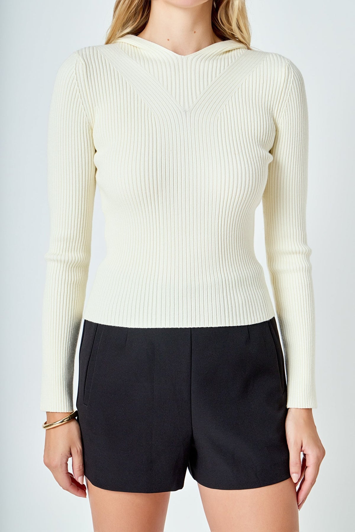 Ribbed Detail Hoodie Sweater