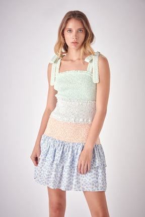 FREE THE ROSES - Floral Embroidery Colorblock Mini Dress - DRESSES available at Objectrare