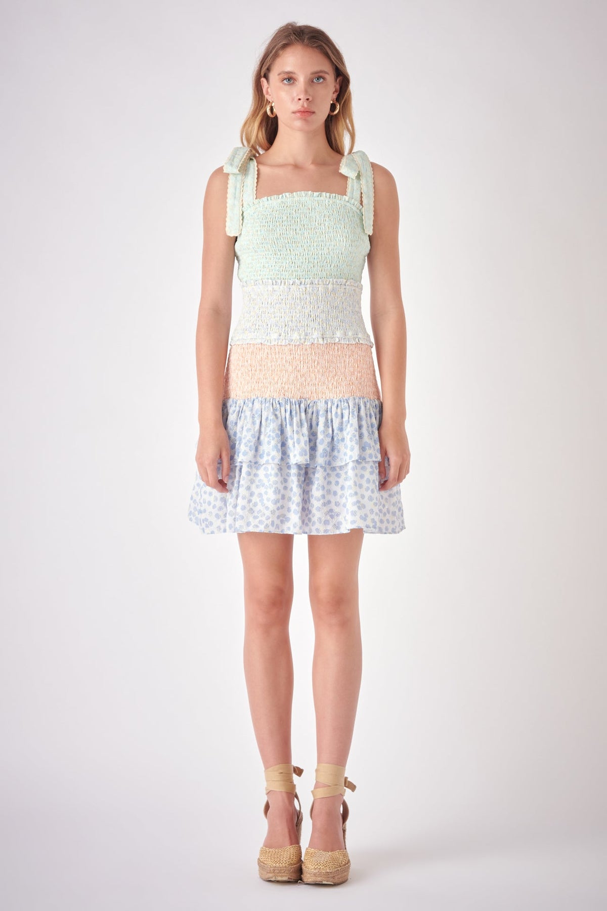 FREE THE ROSES - Floral Embroidery Colorblock Mini Dress - DRESSES available at Objectrare