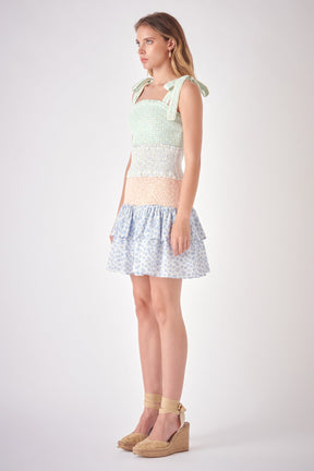 FREE THE ROSES - Floral Embroidery Colorblock Mini Dress - DRESSES available at Objectrare