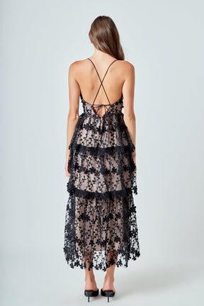 ENDLESS ROSE - Crochet Layered Midi Dress - DRESSES available at Objectrare