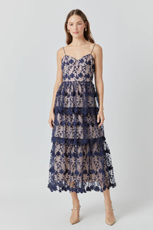 ENDLESS ROSE - Crochet Layered Midi Dress - DRESSES available at Objectrare