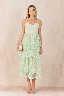 ENDLESS ROSE - Crochet Layered Midi Dress - DRESSES available at Objectrare