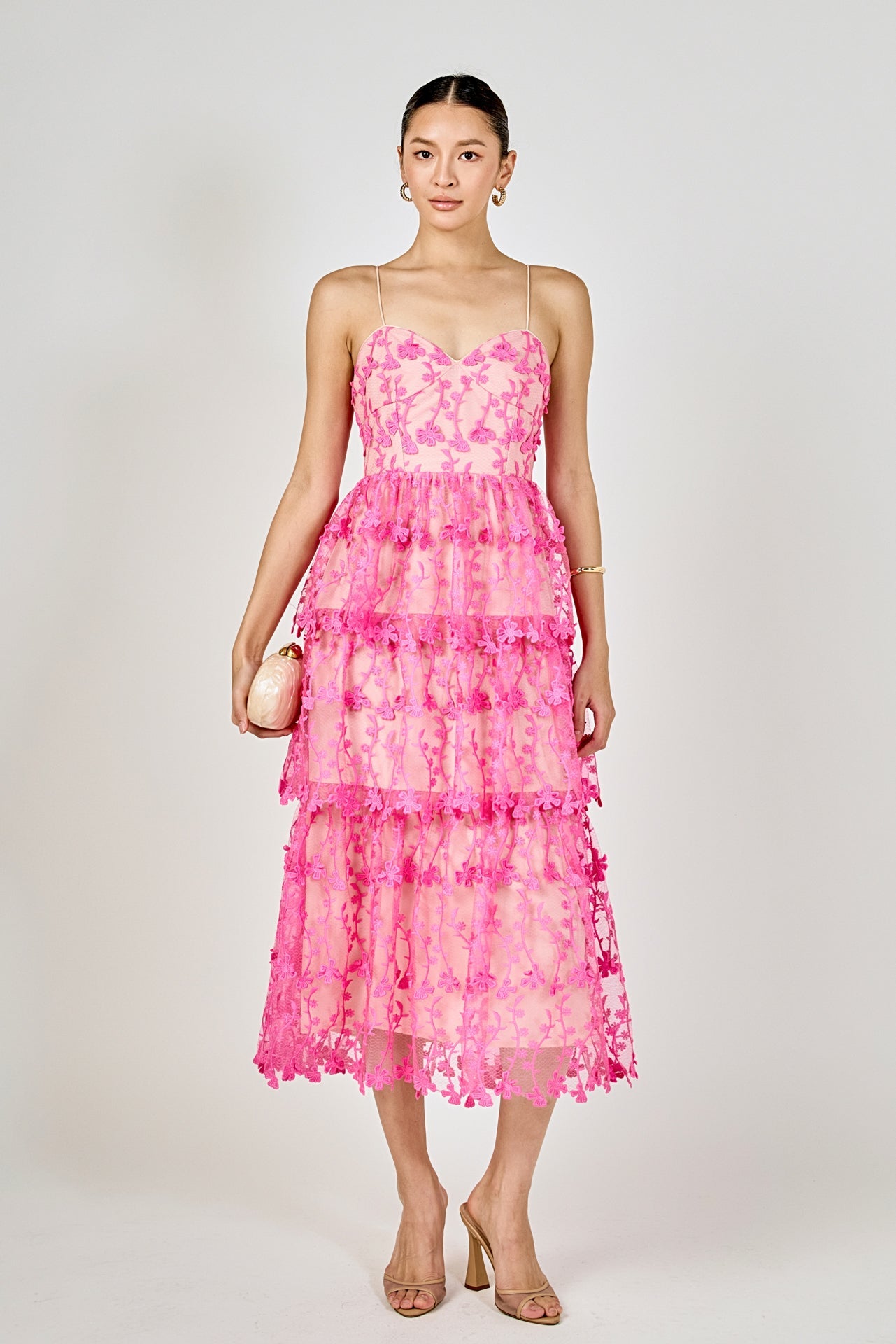Endless Rose - Crochet Layered Midi Dress PINK / XS Endless Rose - Crochet Layered Midi Dress PINK / XS
