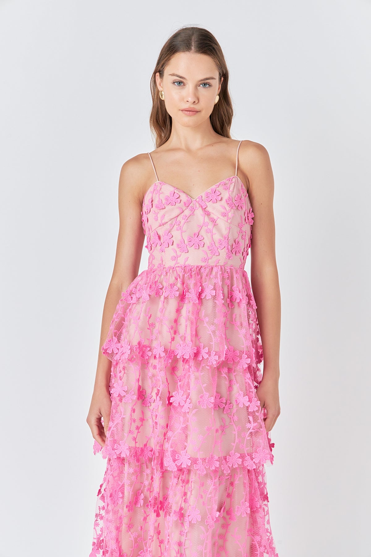 Crochet Layered Sheer Lace Midi Dress