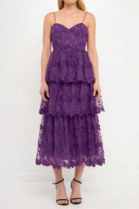 Crochet Layered Sheer Lace Midi Dress