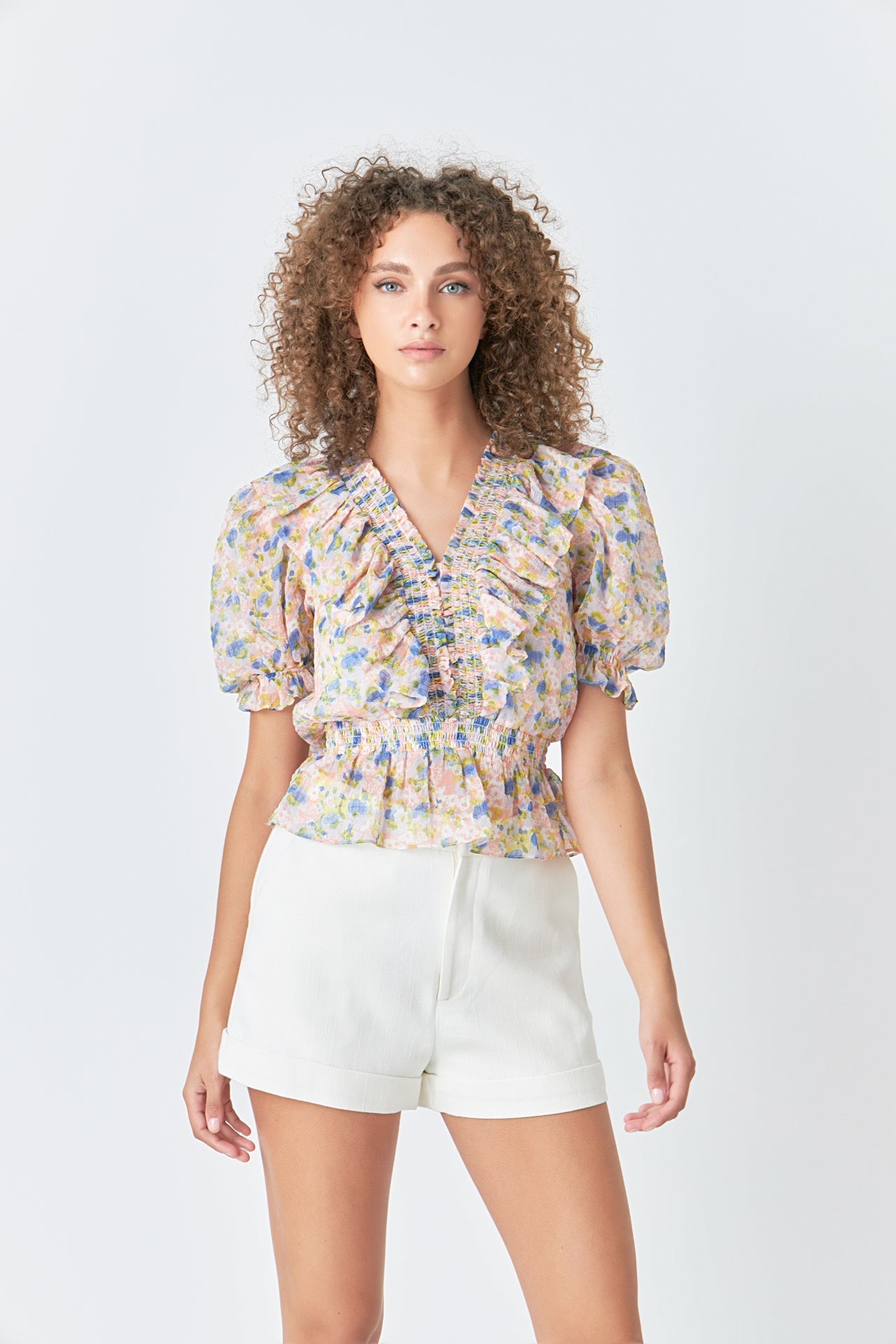 ENDLESS ROSE - Ruffle Bodice top with Puff Sleeves - TOPS available at Objectrare