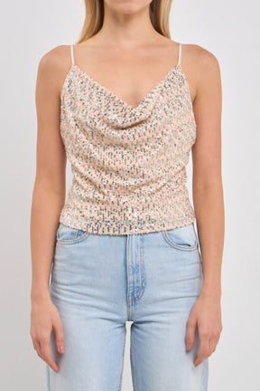 ENDLESS ROSE - Cowl Neck Sequin Top - CAMI TOPS & TANK available at Objectrare