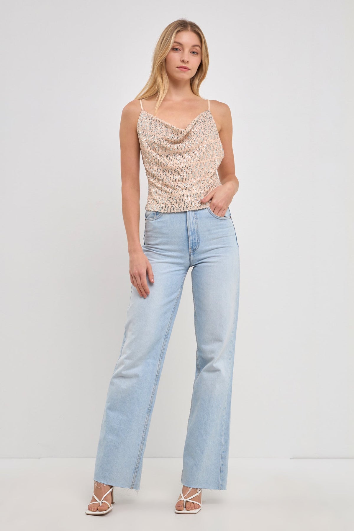 ENDLESS ROSE - Cowl Neck Sequin Top - TOPS available at Objectrare