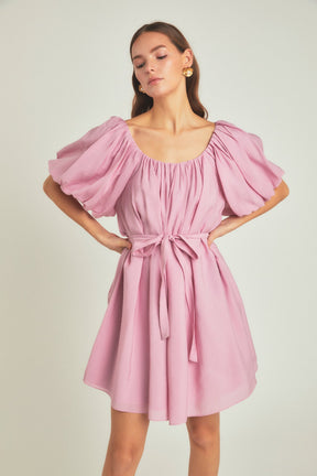 ENDLESS ROSE - Endless Rose - Pleated Detail Puff Sleeve Mini Dress - DRESSES available at Objectrare