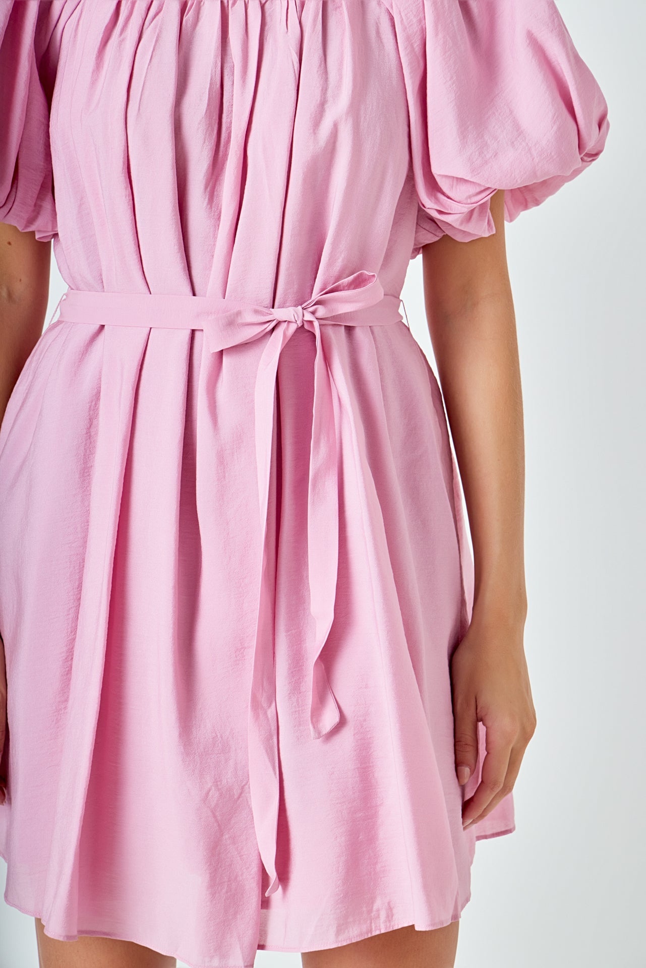 ENDLESS ROSE - Pleated Detail Puff Sleeve Mini Dress - DRESSES available at Objectrare