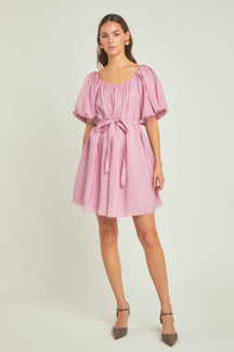 ENDLESS ROSE - Endless Rose - Pleated Detail Puff Sleeve Mini Dress - DRESSES available at Objectrare