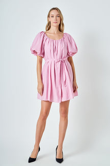 ENDLESS ROSE - Pleated Detail Puff Sleeve Mini Dress - DRESSES available at Objectrare