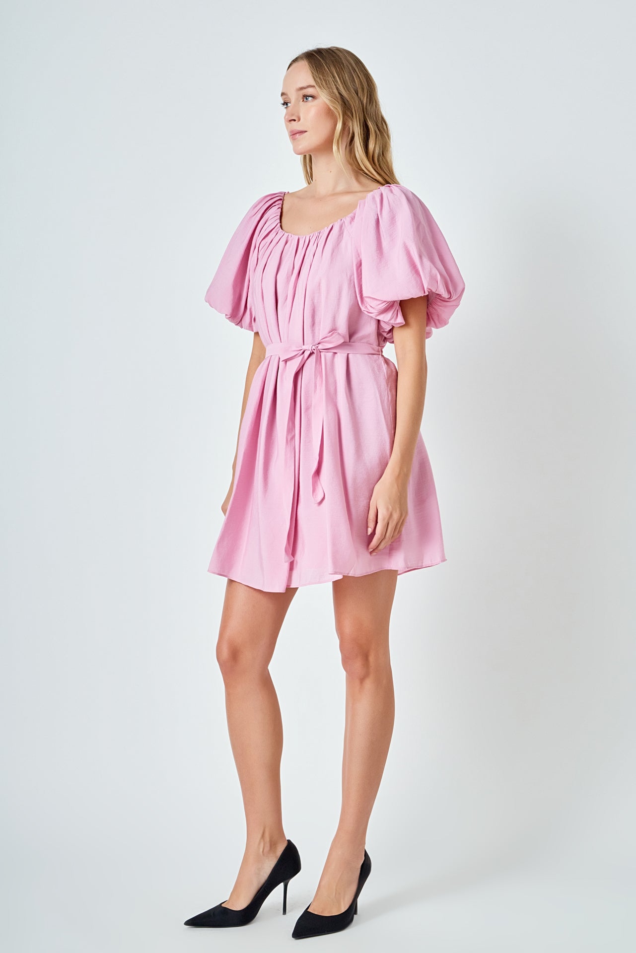 ENDLESS ROSE - Pleated Detail Puff Sleeve Mini Dress - DRESSES available at Objectrare