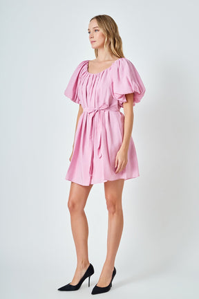 ENDLESS ROSE - Pleated Detail Puff Sleeve Mini Dress - DRESSES available at Objectrare