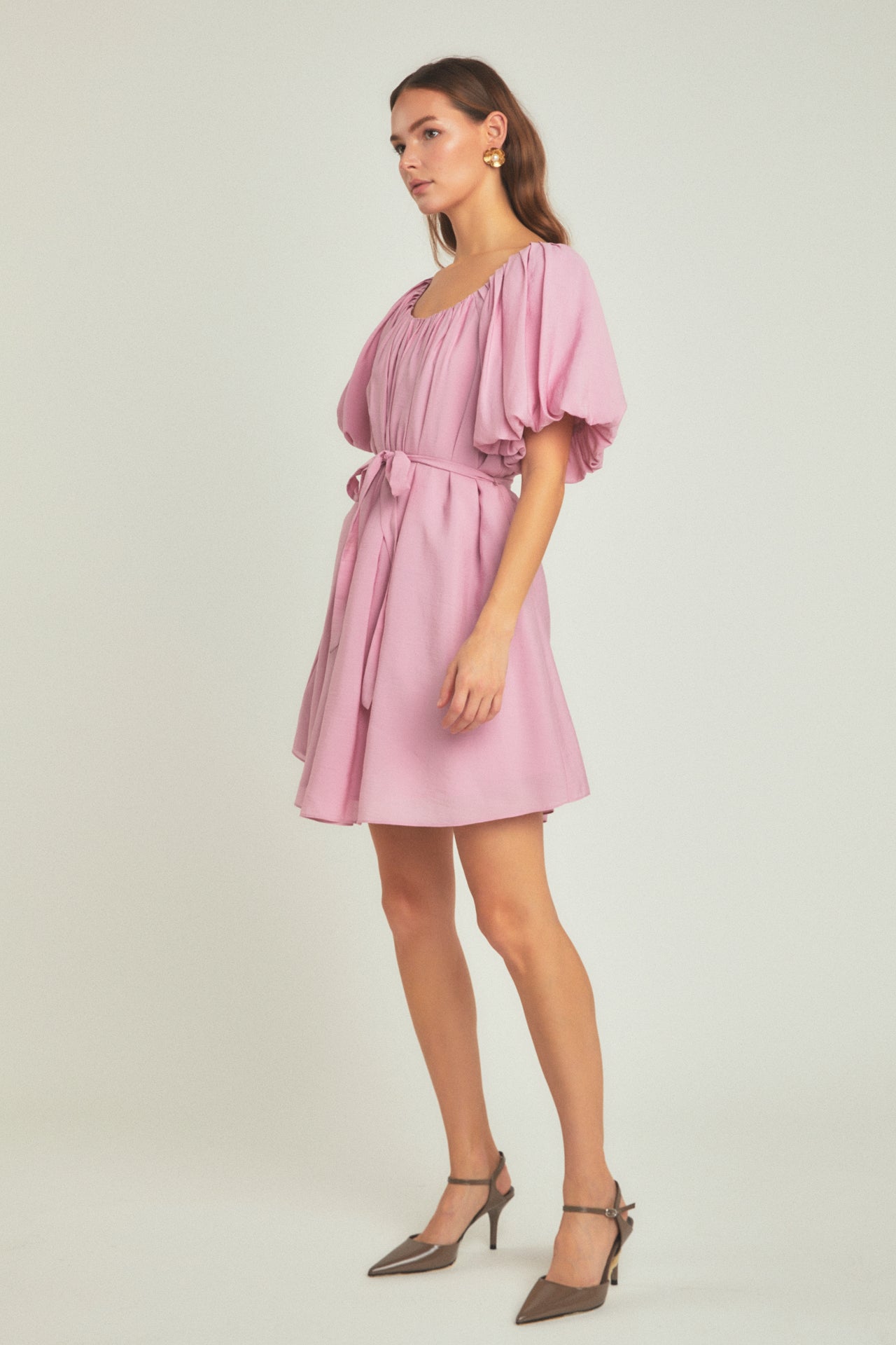 ENDLESS ROSE - Endless Rose - Pleated Detail Puff Sleeve Mini Dress - DRESSES available at Objectrare