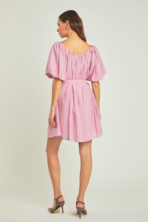 ENDLESS ROSE - Endless Rose - Pleated Detail Puff Sleeve Mini Dress - DRESSES available at Objectrare